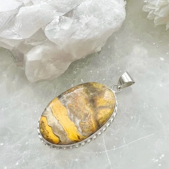 Large Chunky Bumblebee Jasper Pendant Handmade New Sterling Silver 925 - Picture 2 of 7